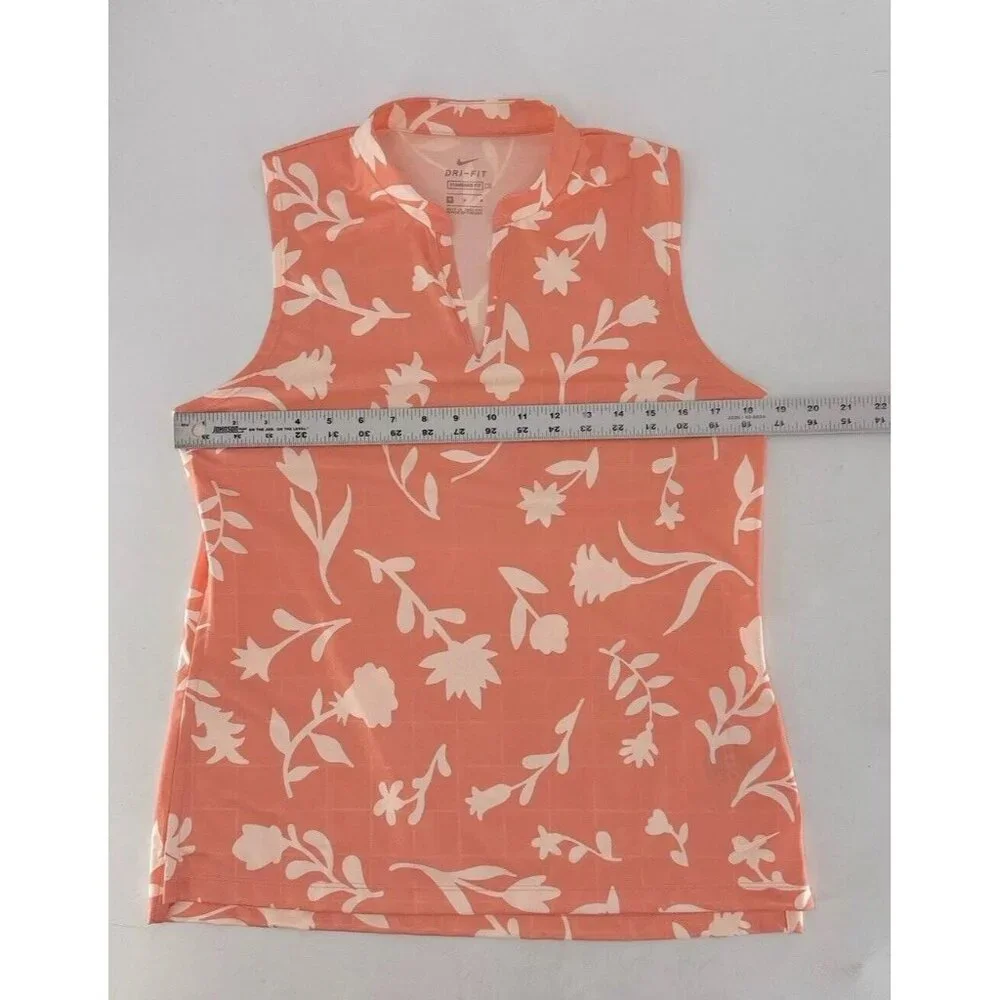Nike Dri FIT Women’s Golf Polo Victory Mock Neck‎ Sleeveless Orange Floral Sz M